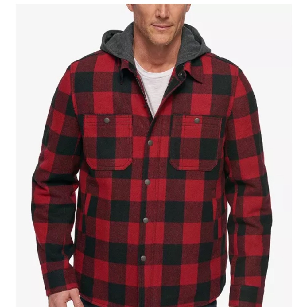 NWOT G.H. Bass Buffalo Plaid Hooded Sherpa Lined Jacket/Shirt